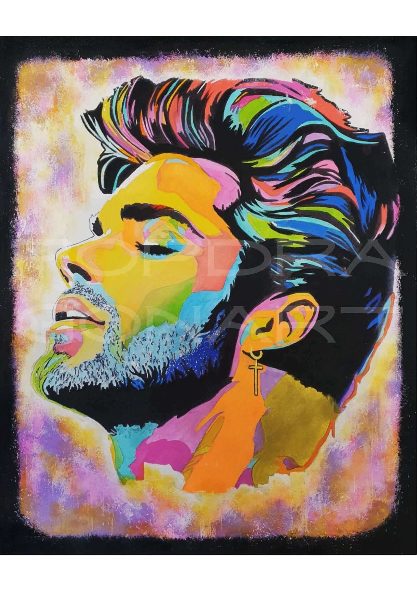 Colorful portrait of a male figure with vibrant hair, showcasing original art by Popdragon, part of the Collector’s Duo bundle.